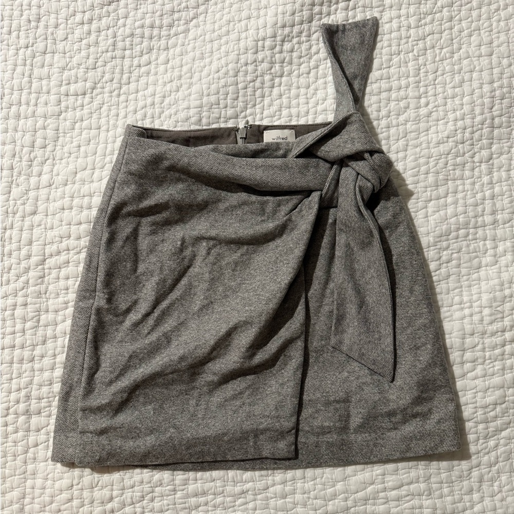 Aritzia Wilfred Wool & Cashmere Blend Grey Wrap Mini Skirt